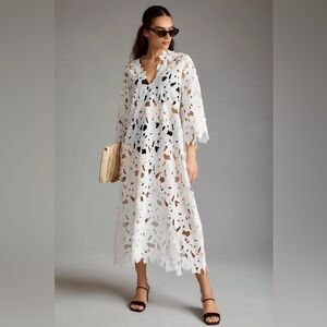 By Anthropologie Floral Eyelet Kaftan